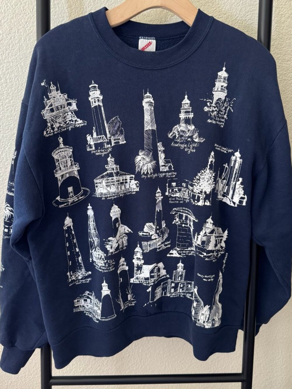 Vintage Jerzees Lighthouse Graphic Print Crewneck Sweatshirt Size Large